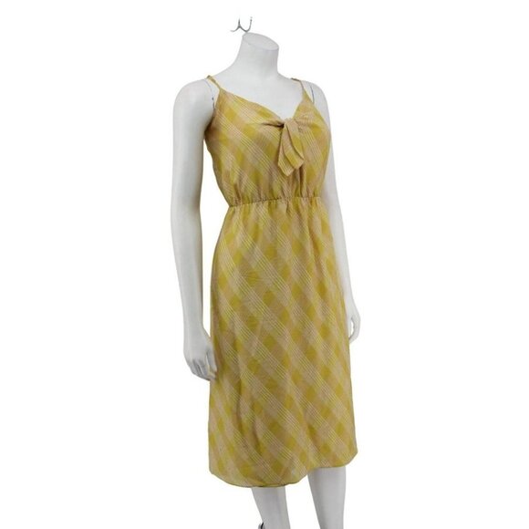 Joie Abiah Yellow Striped Plaid Silk Chiffon Tie-Front Tank Sheath Dress Size XS - Picture 2 of 7